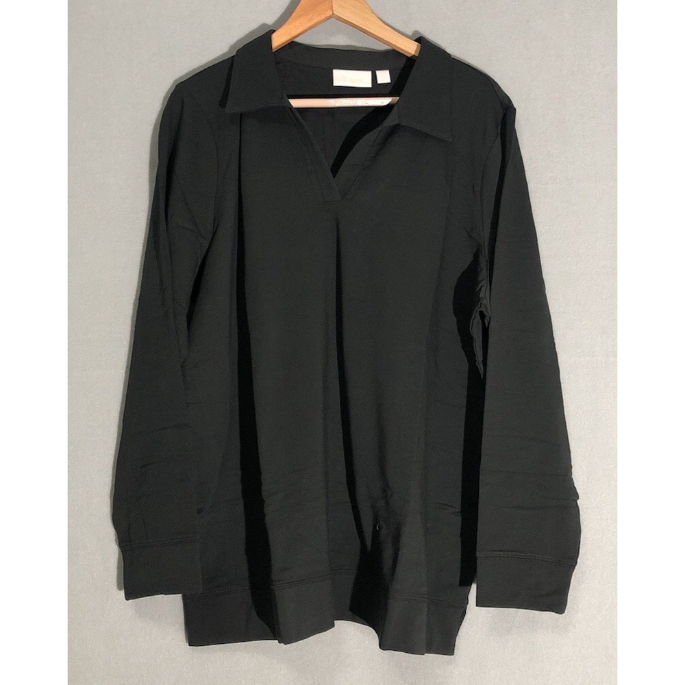 Belle by Kim Gravel Black French Terry Polo Tunic Sz XL NEW